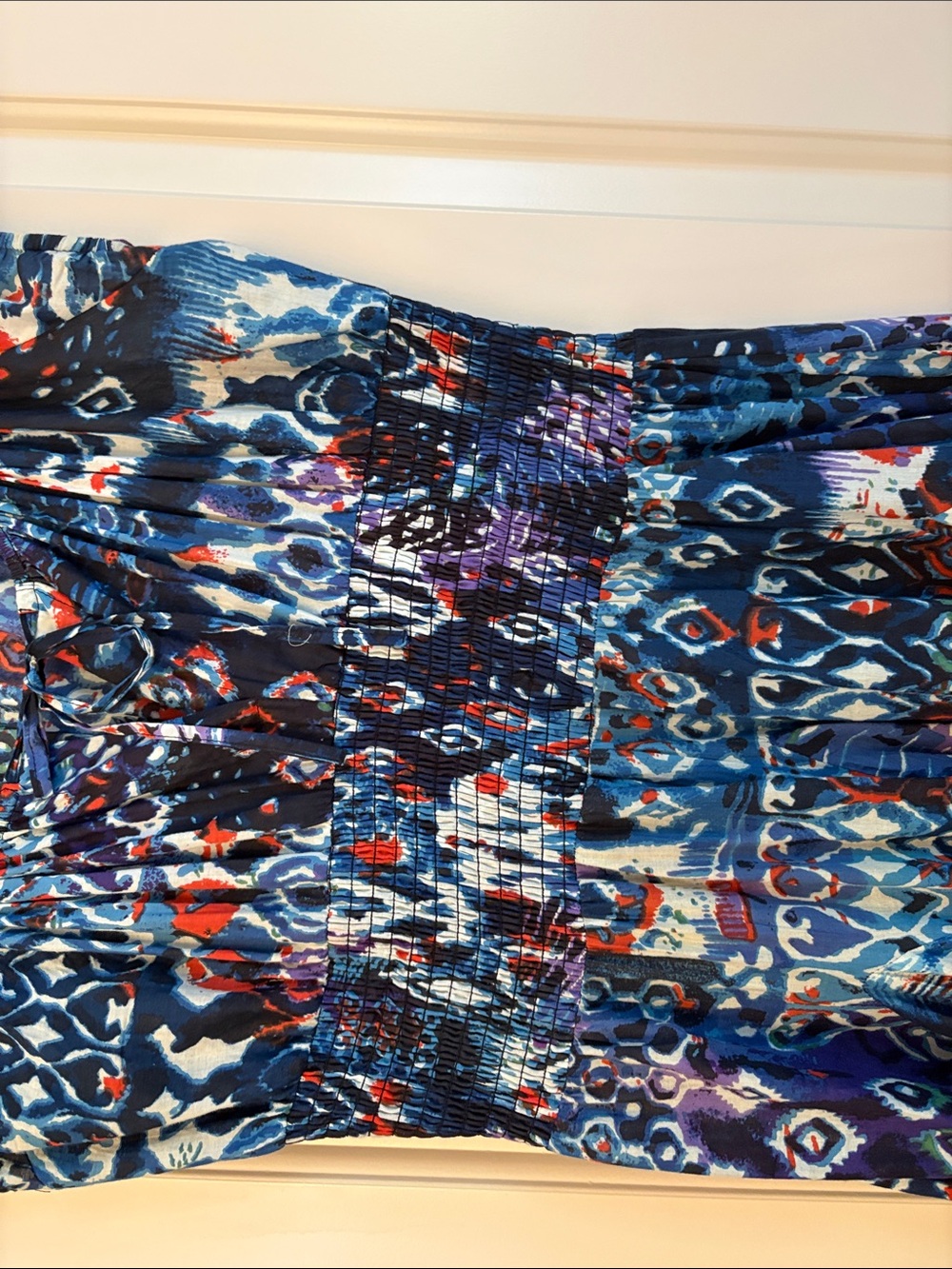 Grace Elements Blue Patterned Midi Dress with Red Accents - Picture 4 of 6
